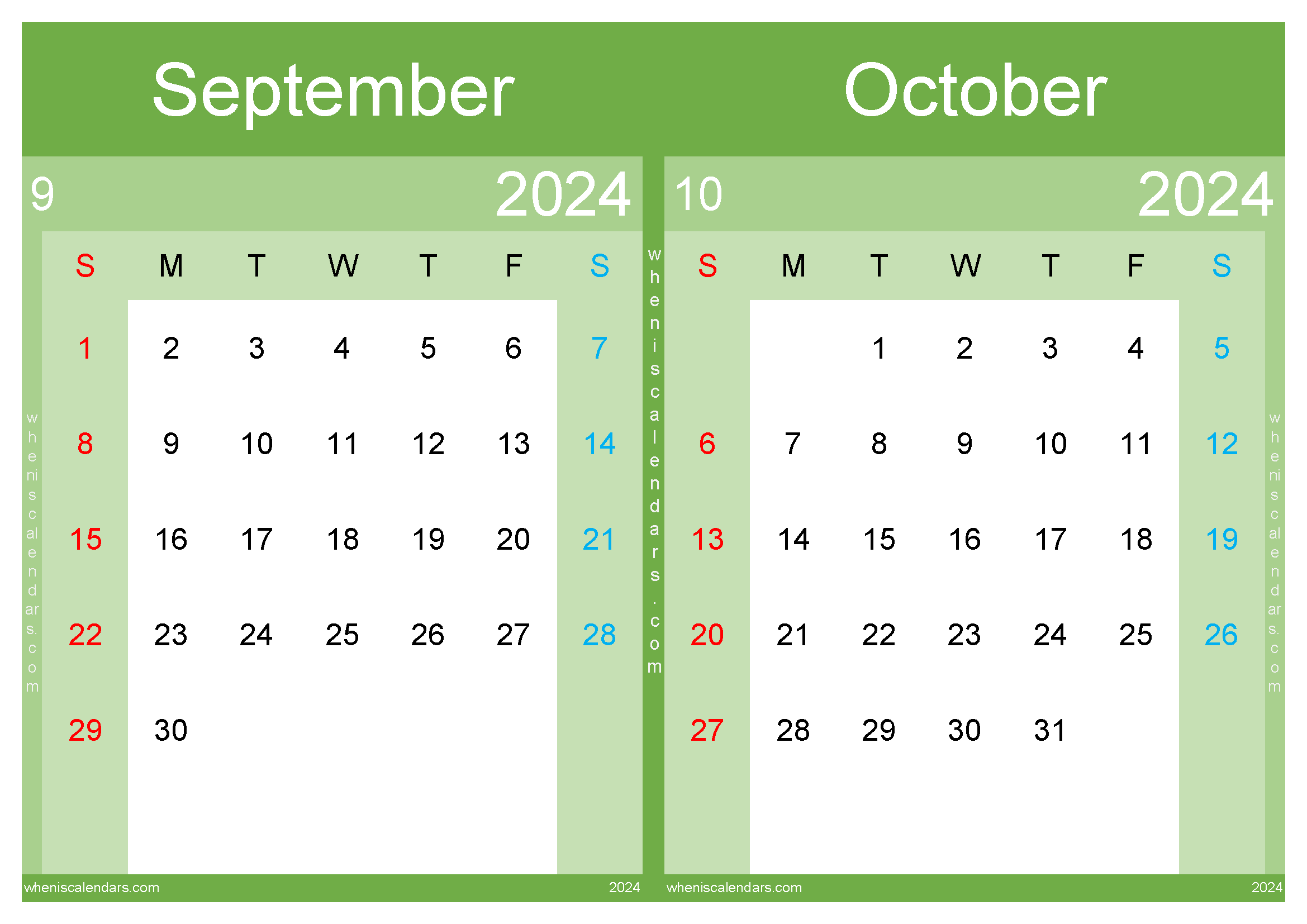 Printable September October 2024 Calendar TwoMonth