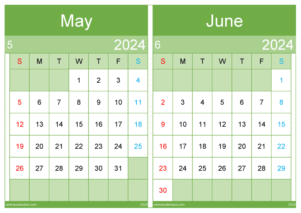 May And June Calendar 2024 TwoMonth