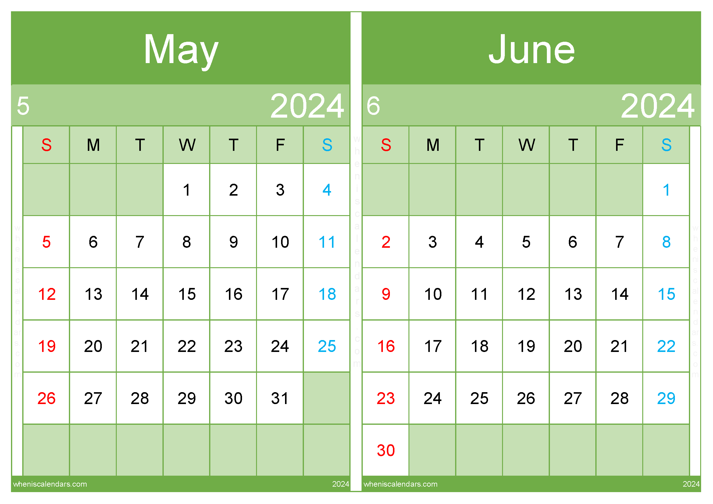 May and June Calendar 2024 Two-Month