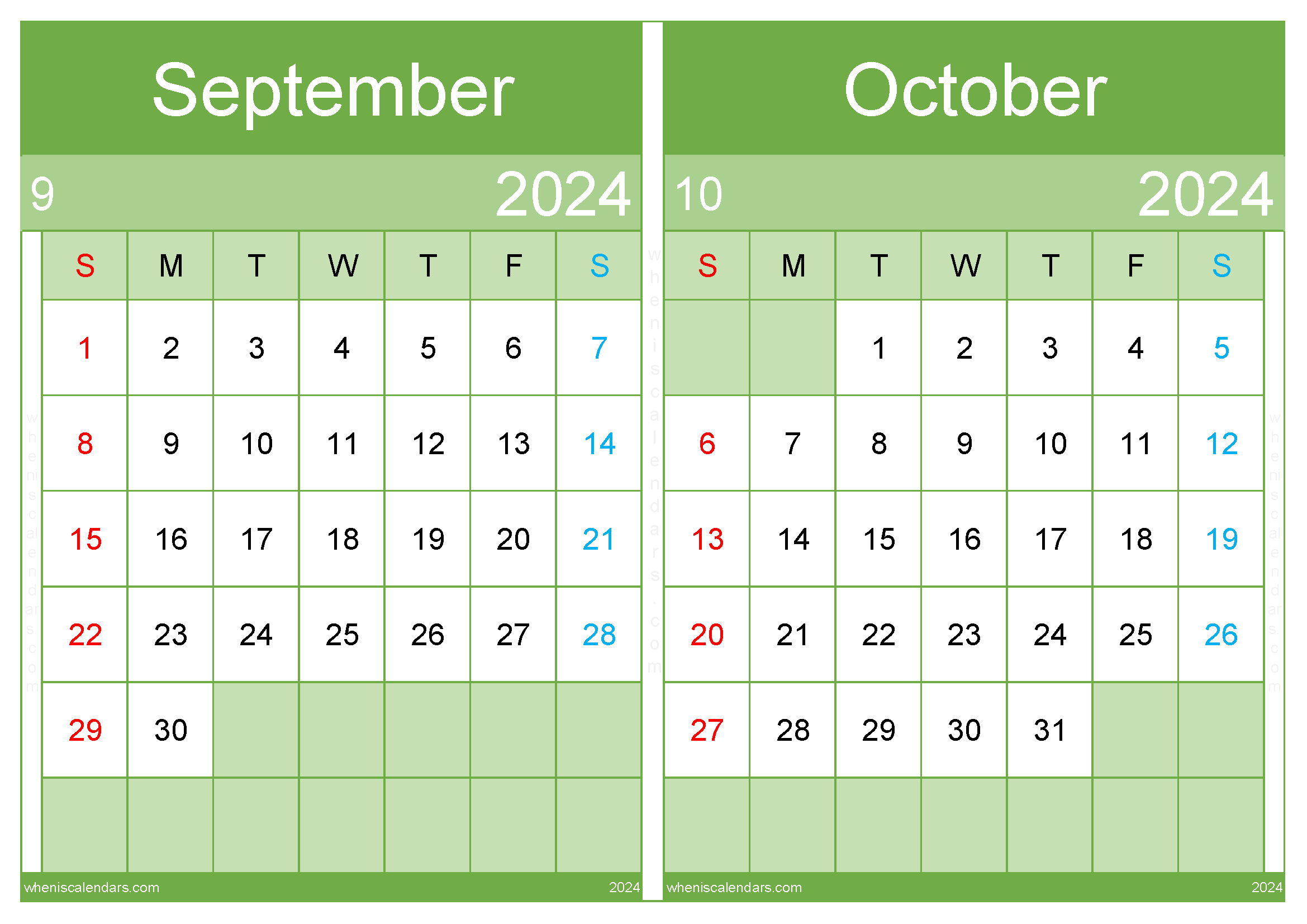 Printable September October 2024 Calendar TwoMonth
