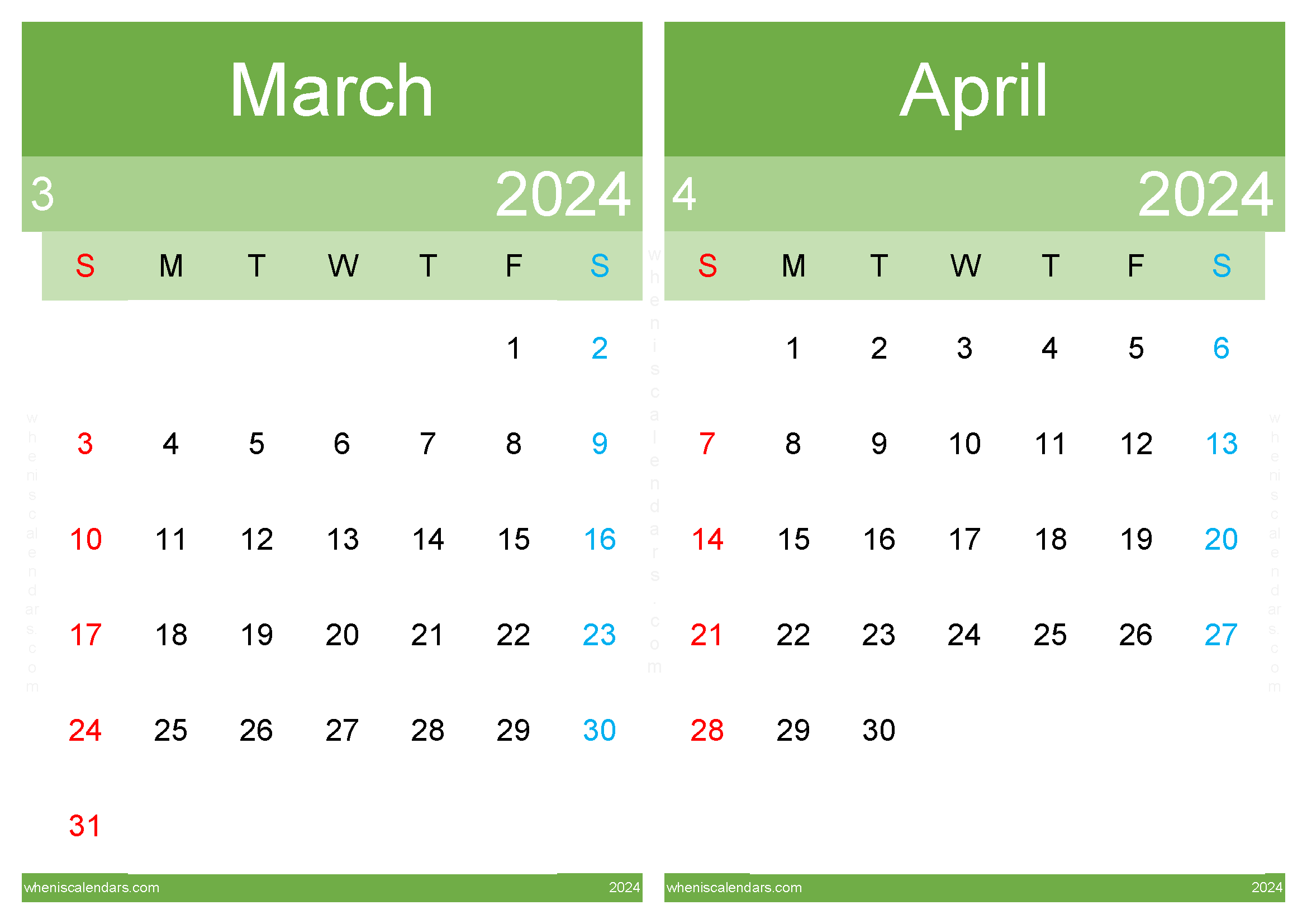 Calendar Mar April 2024 Two-Month