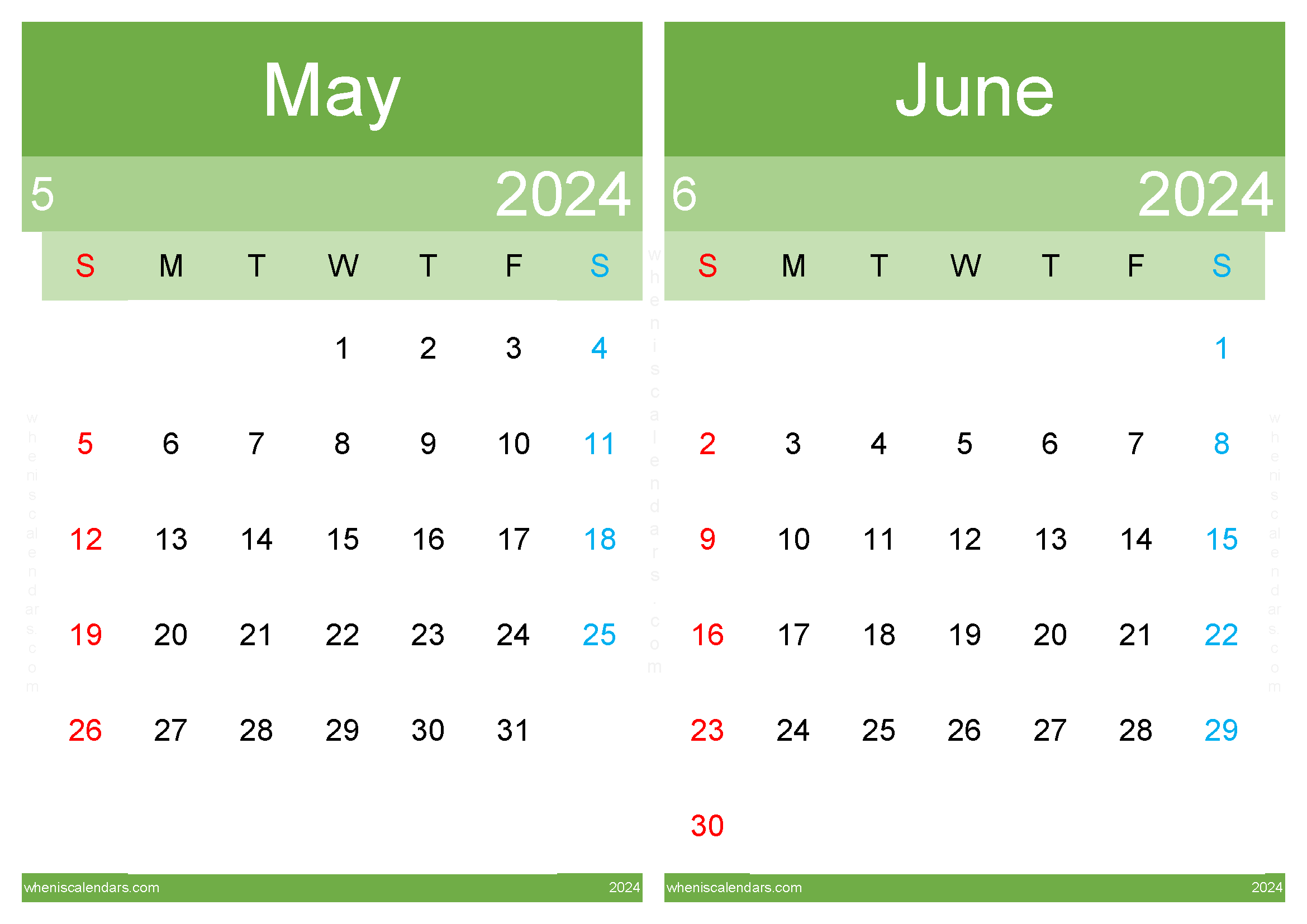 Calendar May June 2024 Two-Month