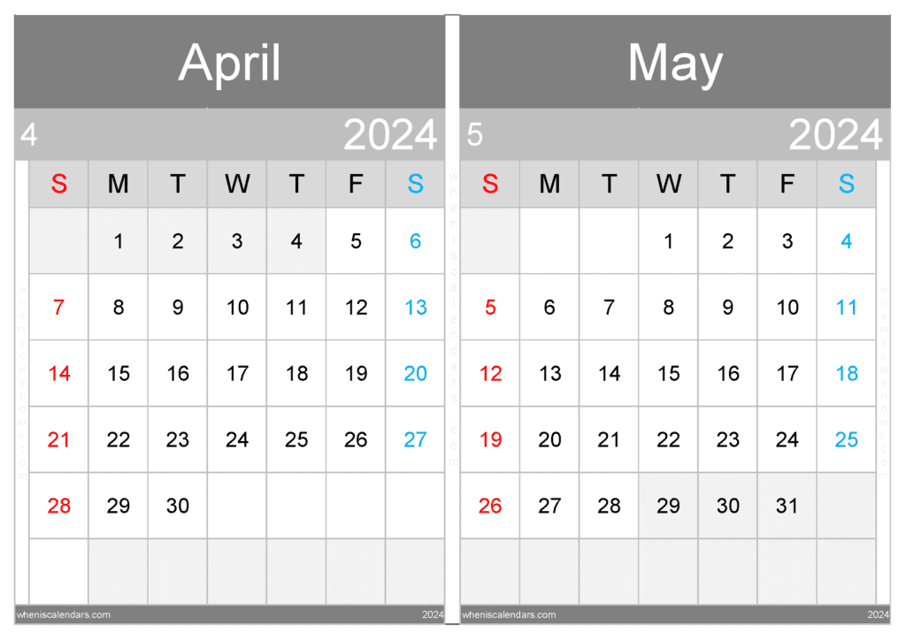 Download Apr And May 2024 Calendar A4 AM24004