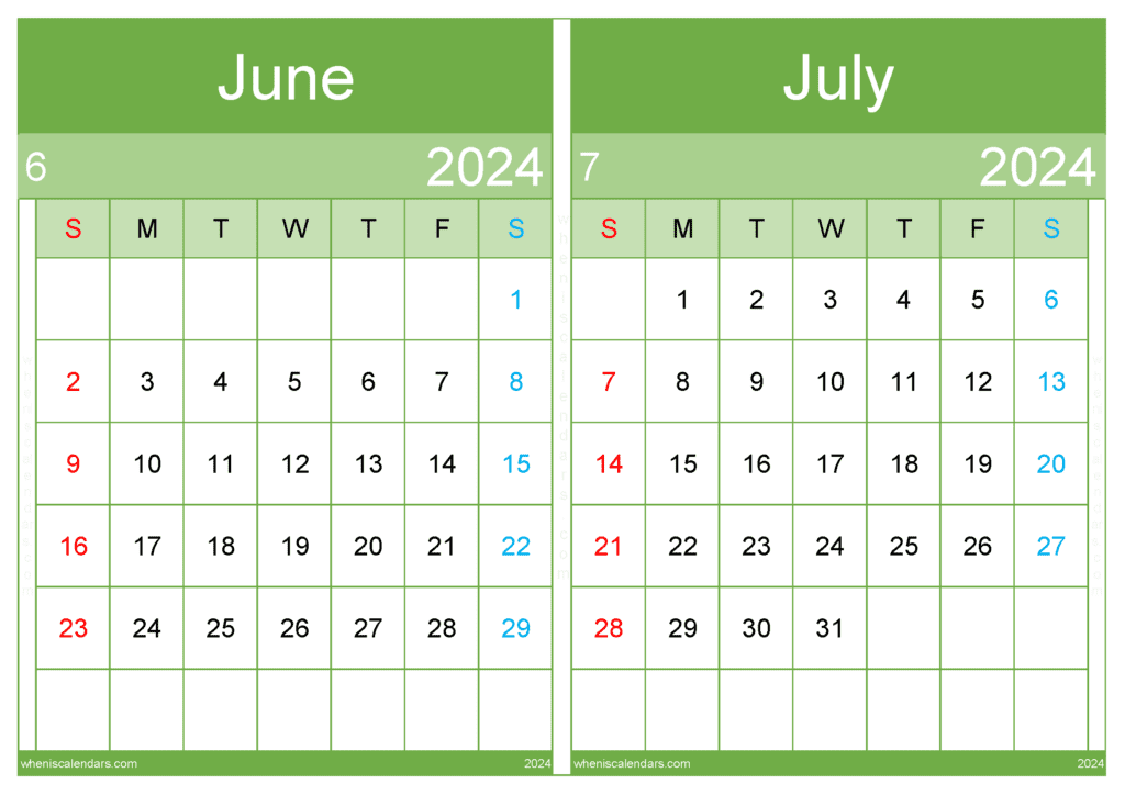 Download June And July Calendar Printable 2024 A4 JJ242041