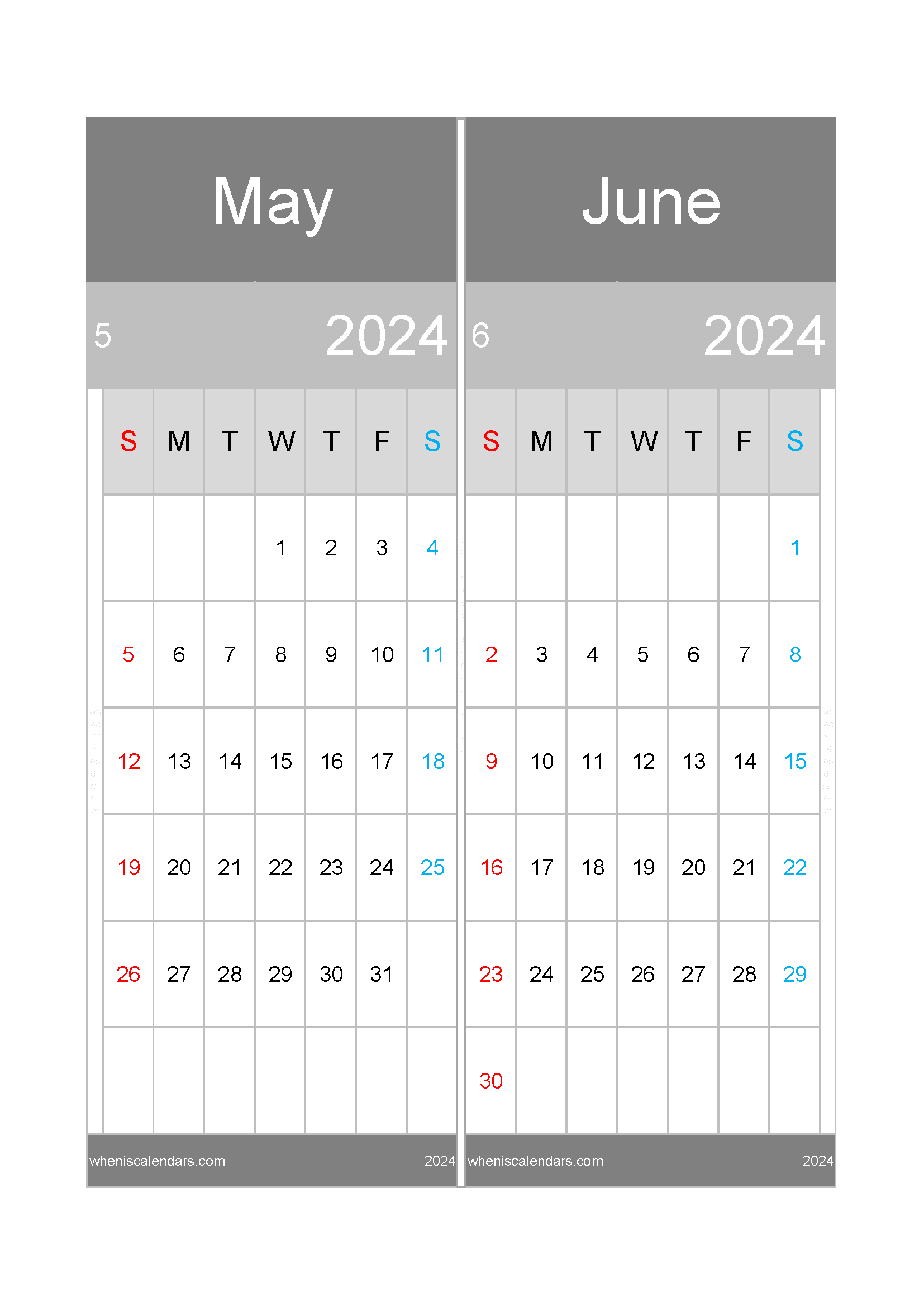 May June Calendar 2024 Two-Month