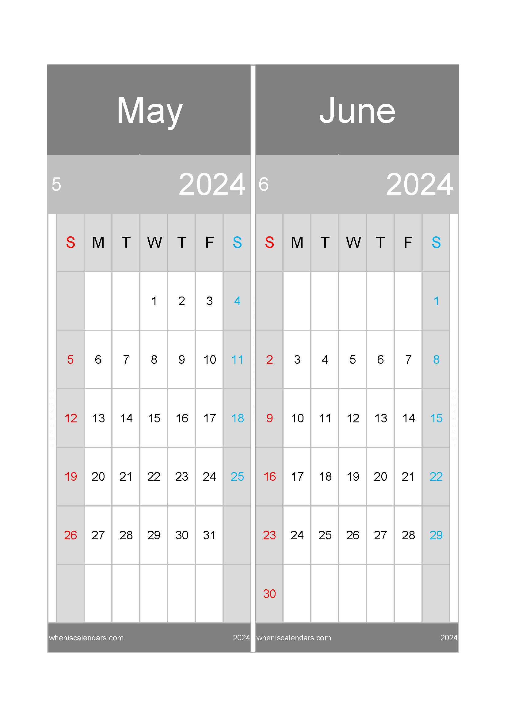 Calendar May and June 2024 Two-Month