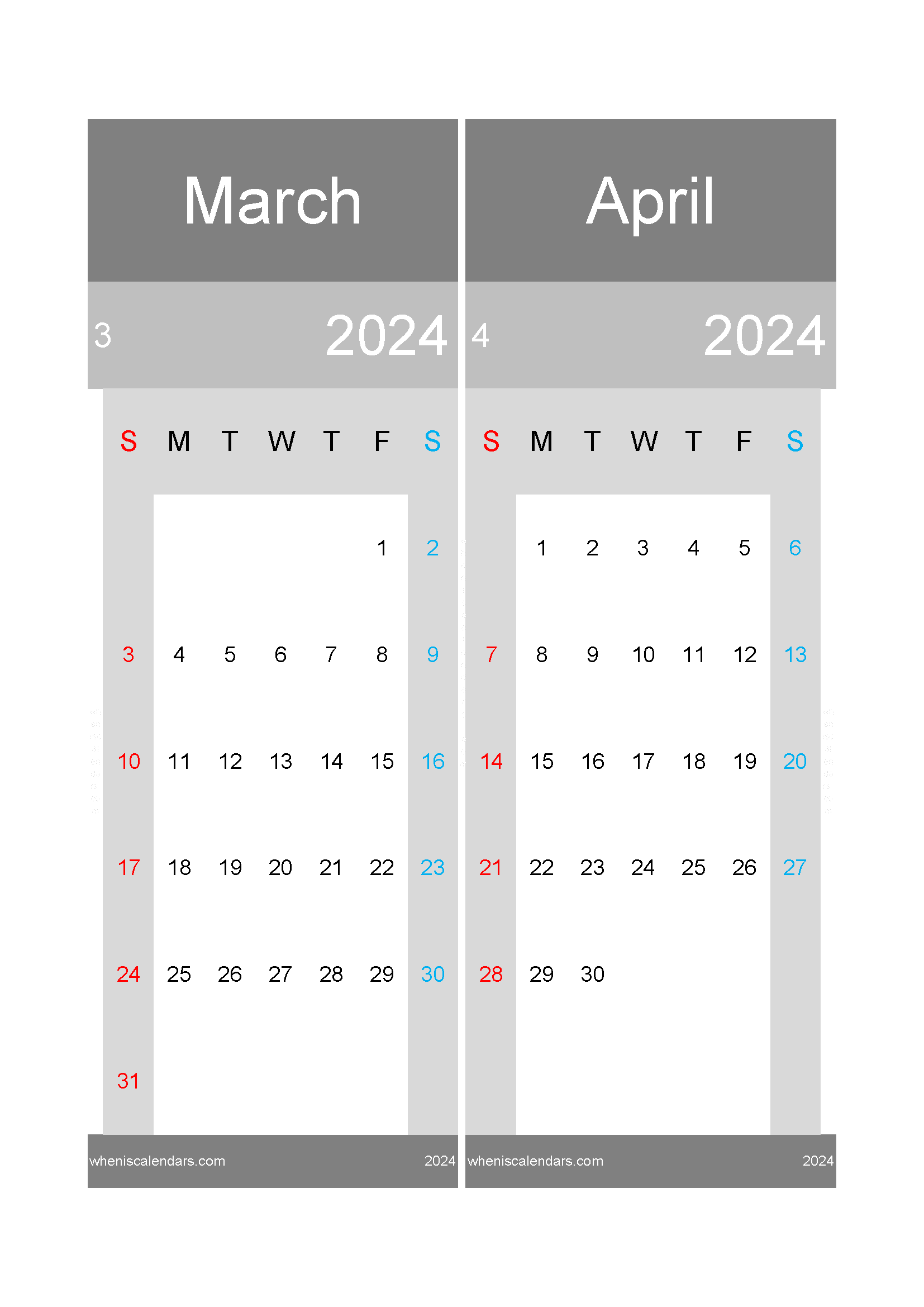 Printable Calendar March and April 2024 Two-Month