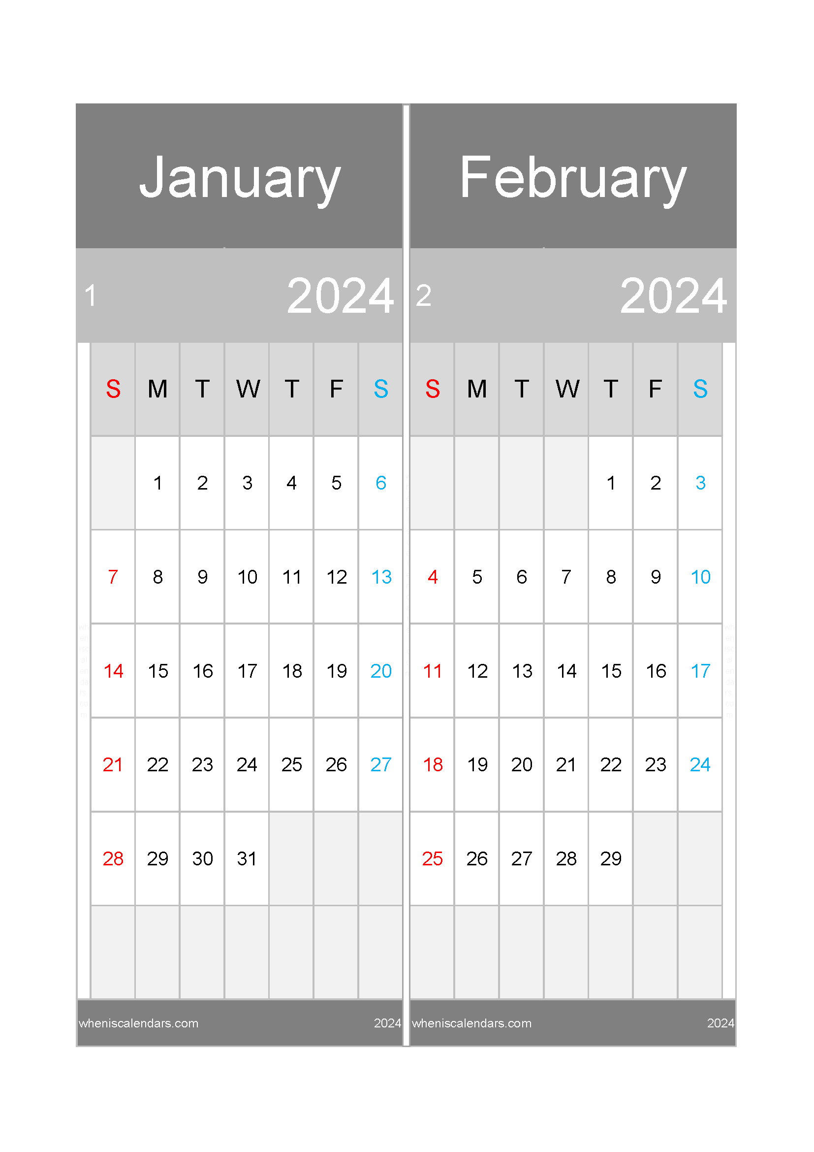 Jan And February 2024 Calendar TwoMonth