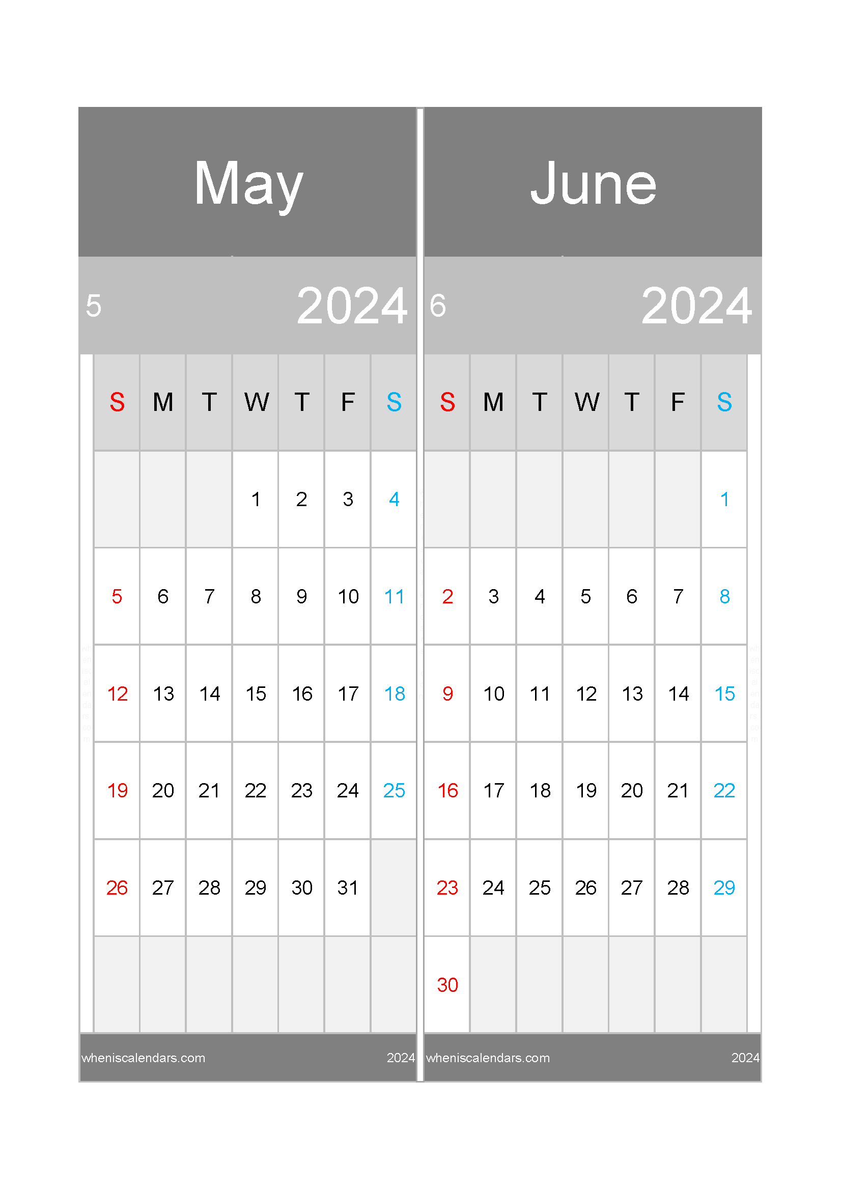 Calendar May June 2024 TwoMonth