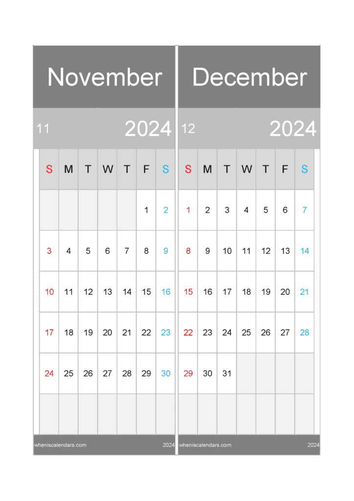 Download Calendar For November And December 2024 A4