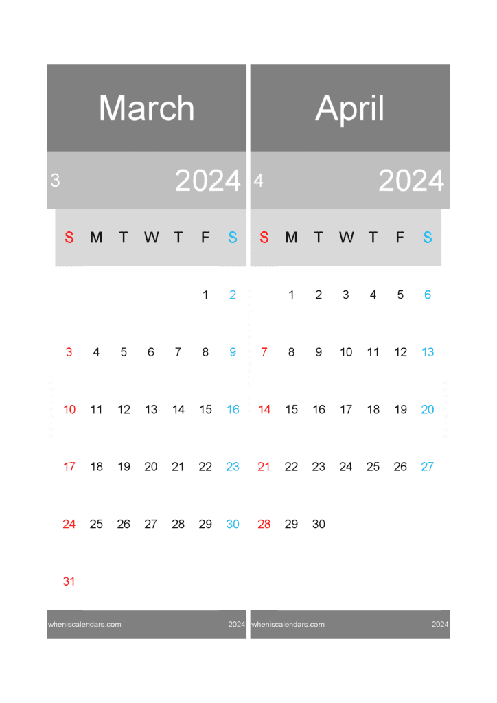 Download Mar And April Calendar 2024 A4 MA242020