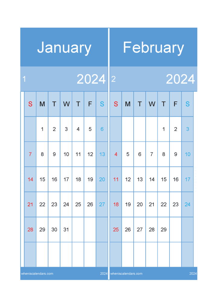 Download 2024 January February Calendar A4 JF242022