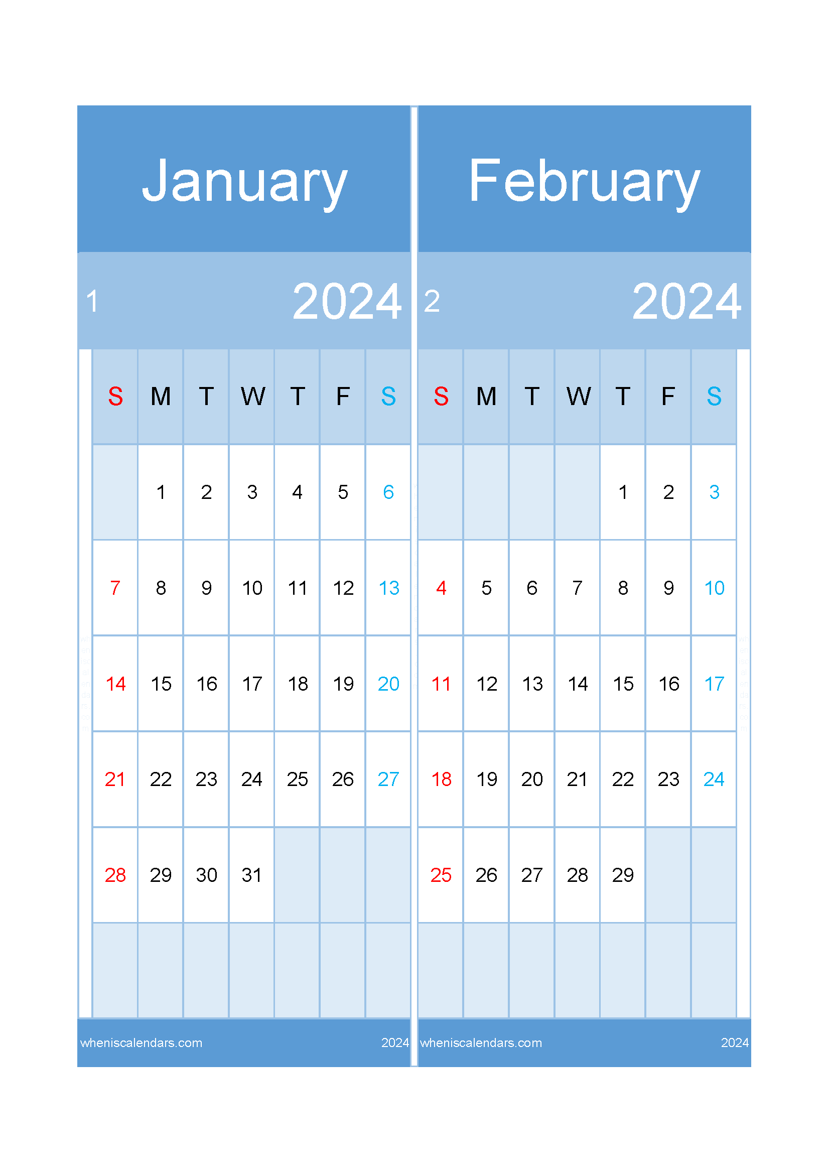 2024 Calendar January February TwoMonth
