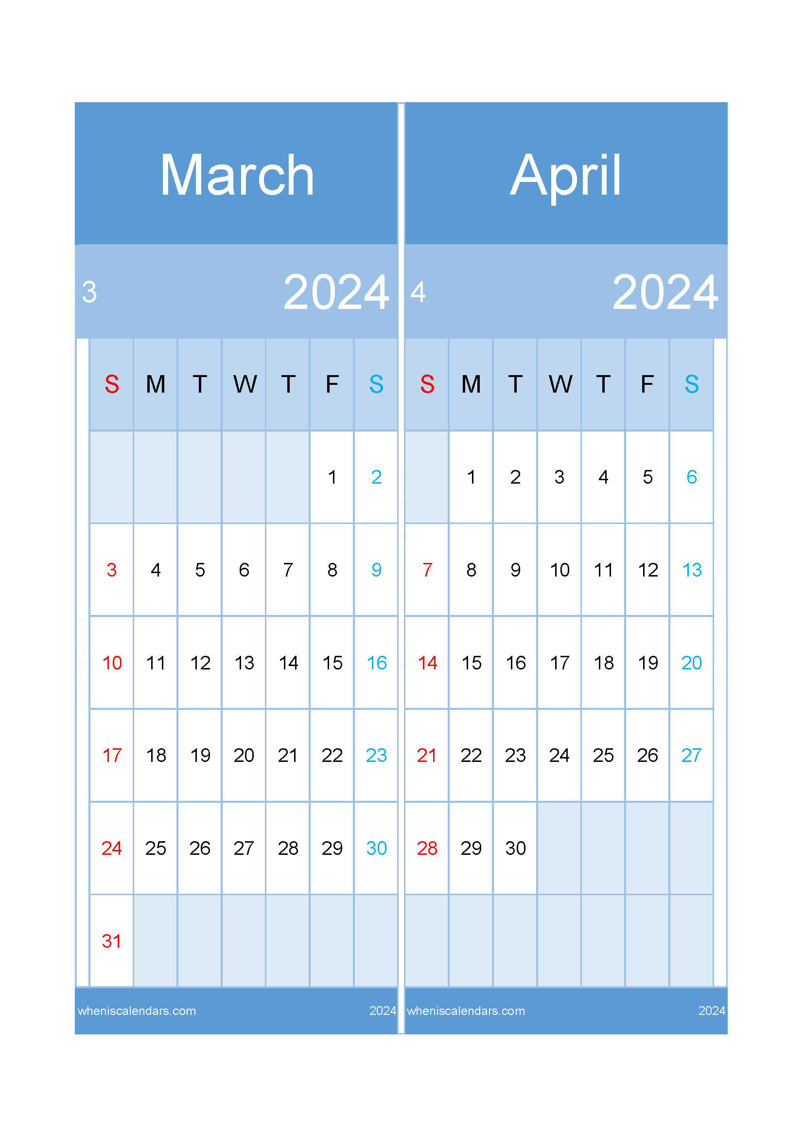 Calendar Mar April 2024 TwoMonth