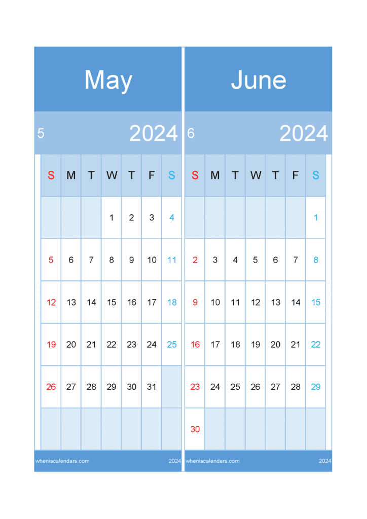 Download May To June 2024 Calendar A4 MJ24024