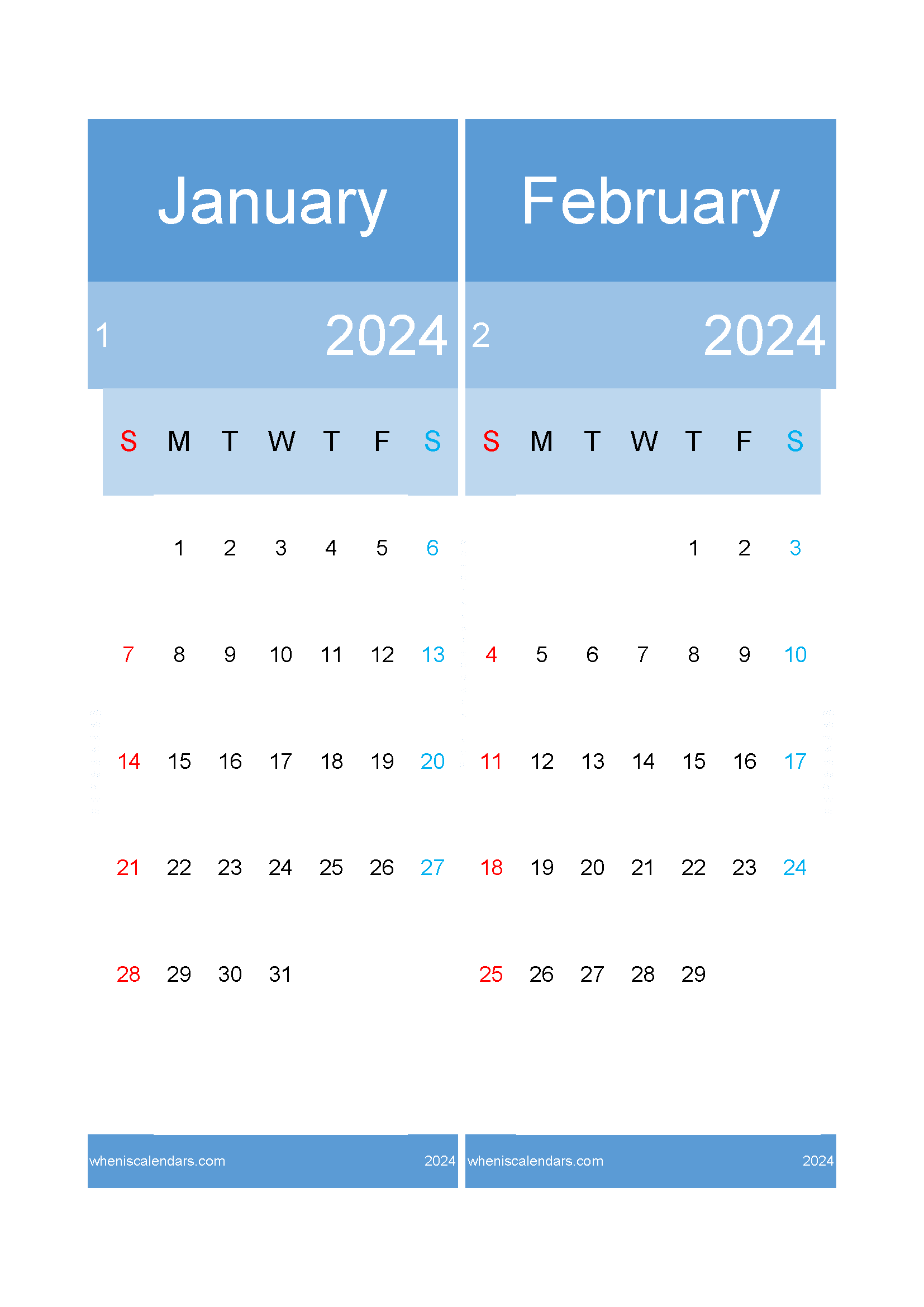 January To February 2024 Calendar TwoMonth