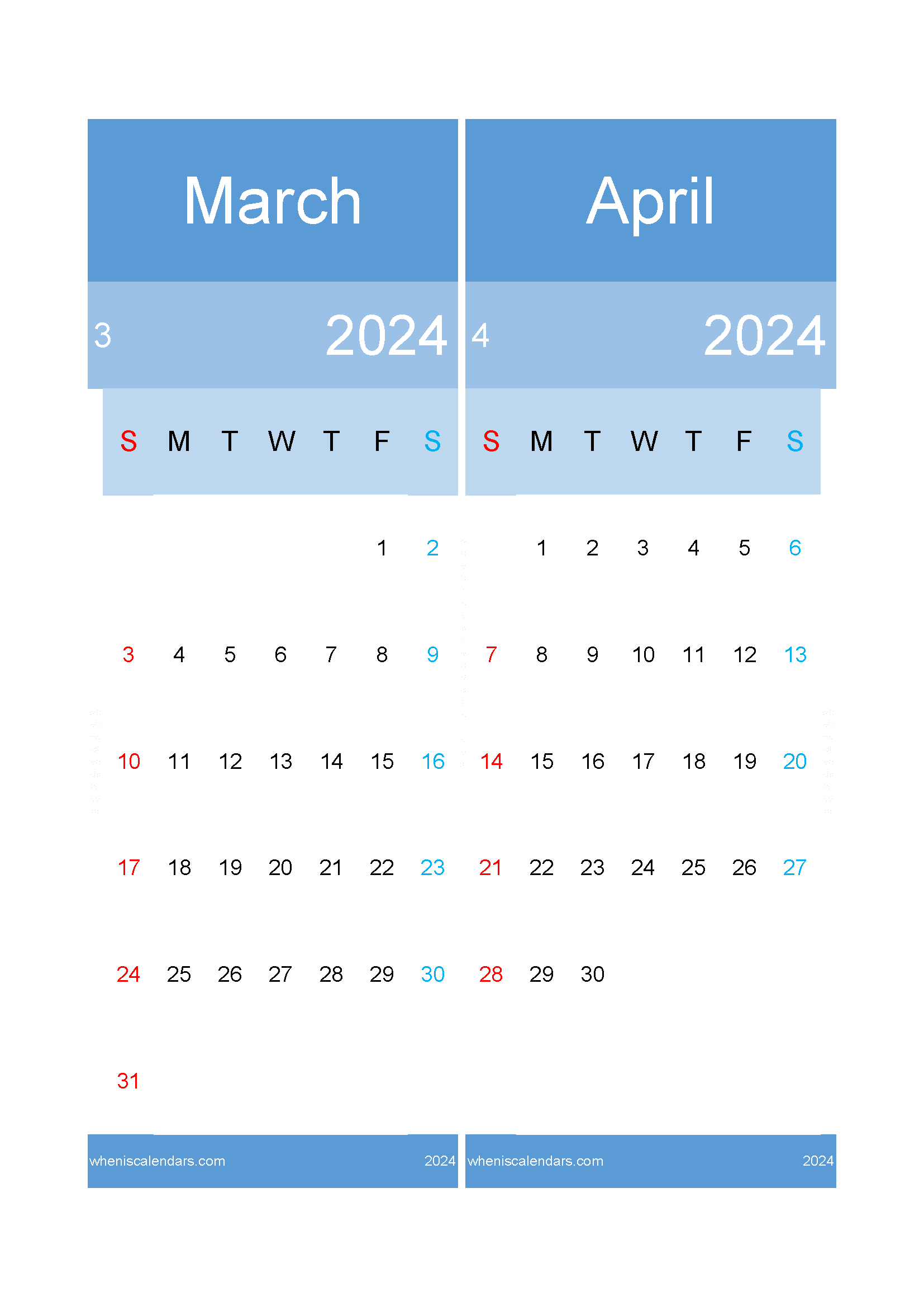 Download March To April 2024 Calendar A4 MA24024