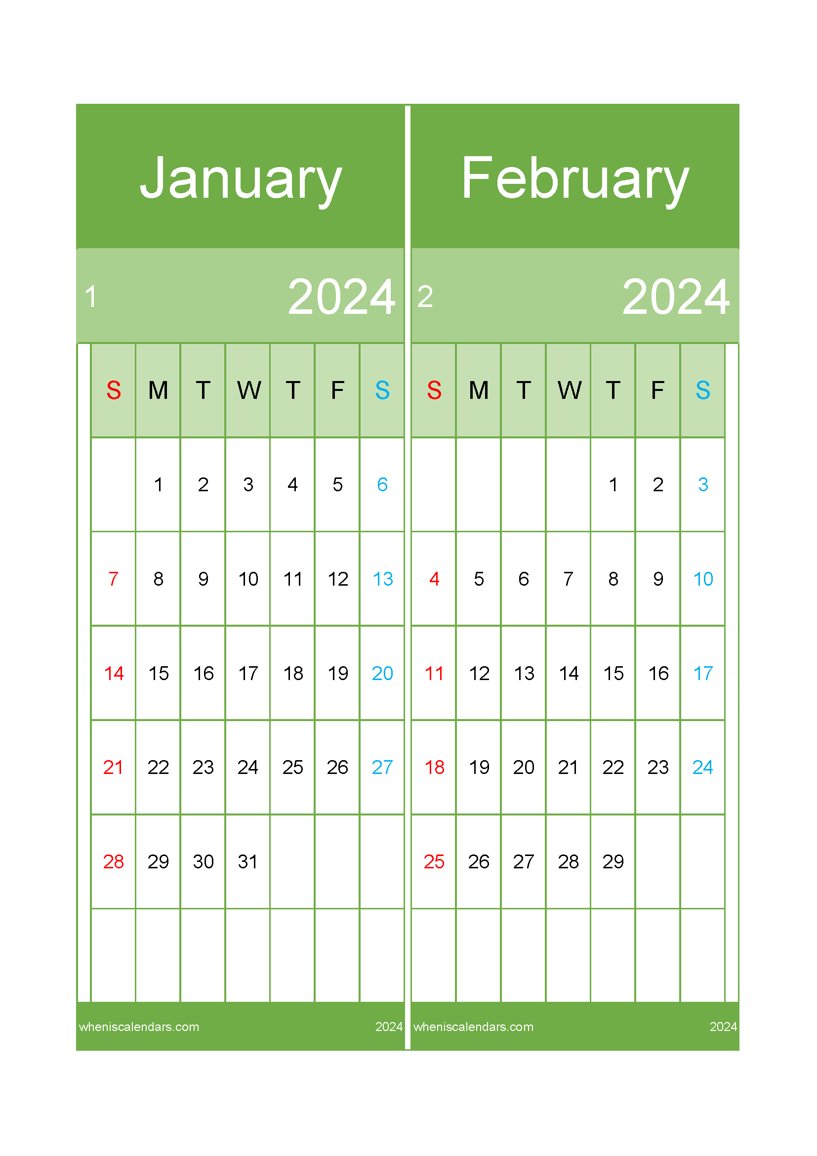 January To February 2024 Calendar TwoMonth