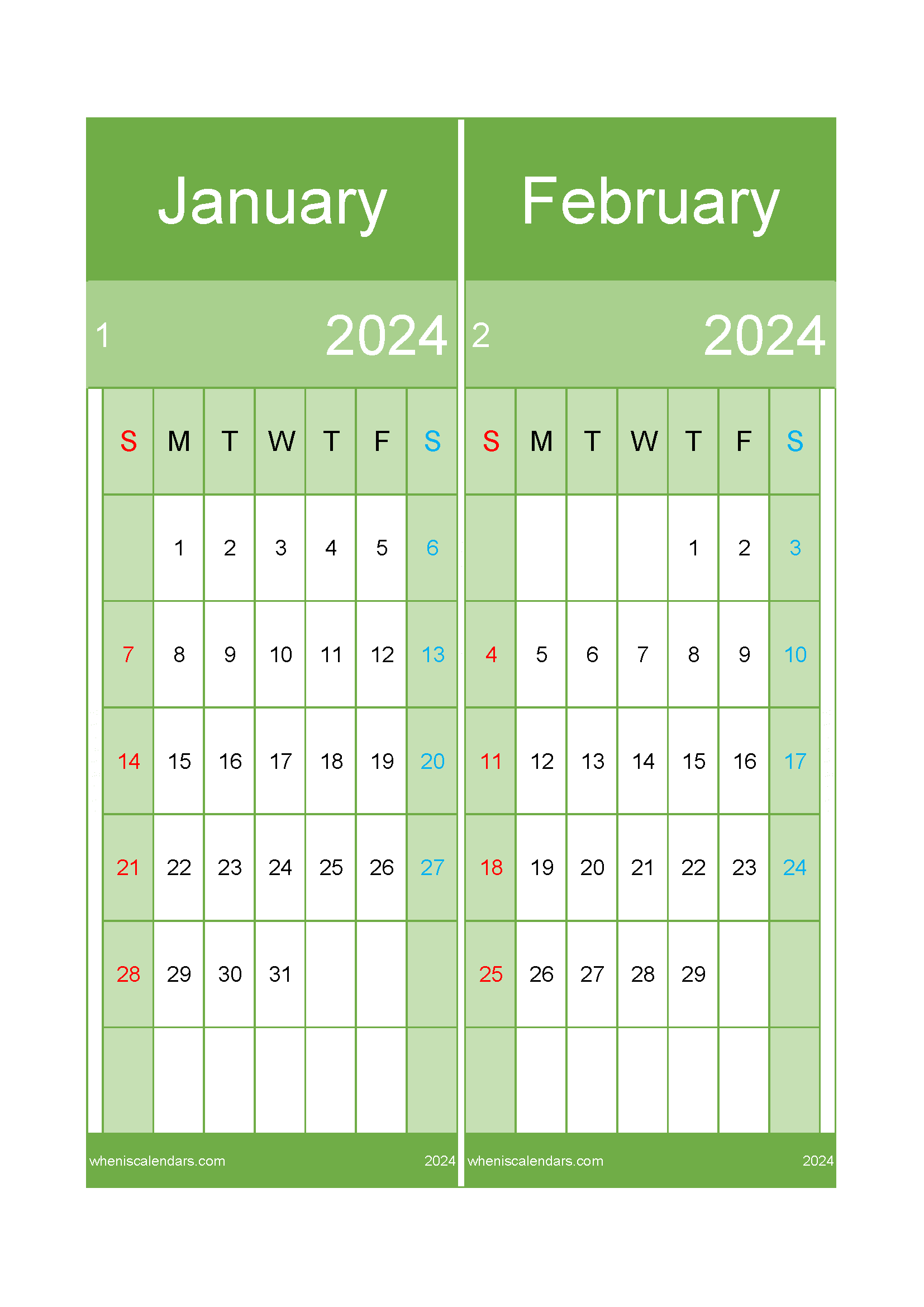 Download Jan And February Calendar 2024 A4 JF24026