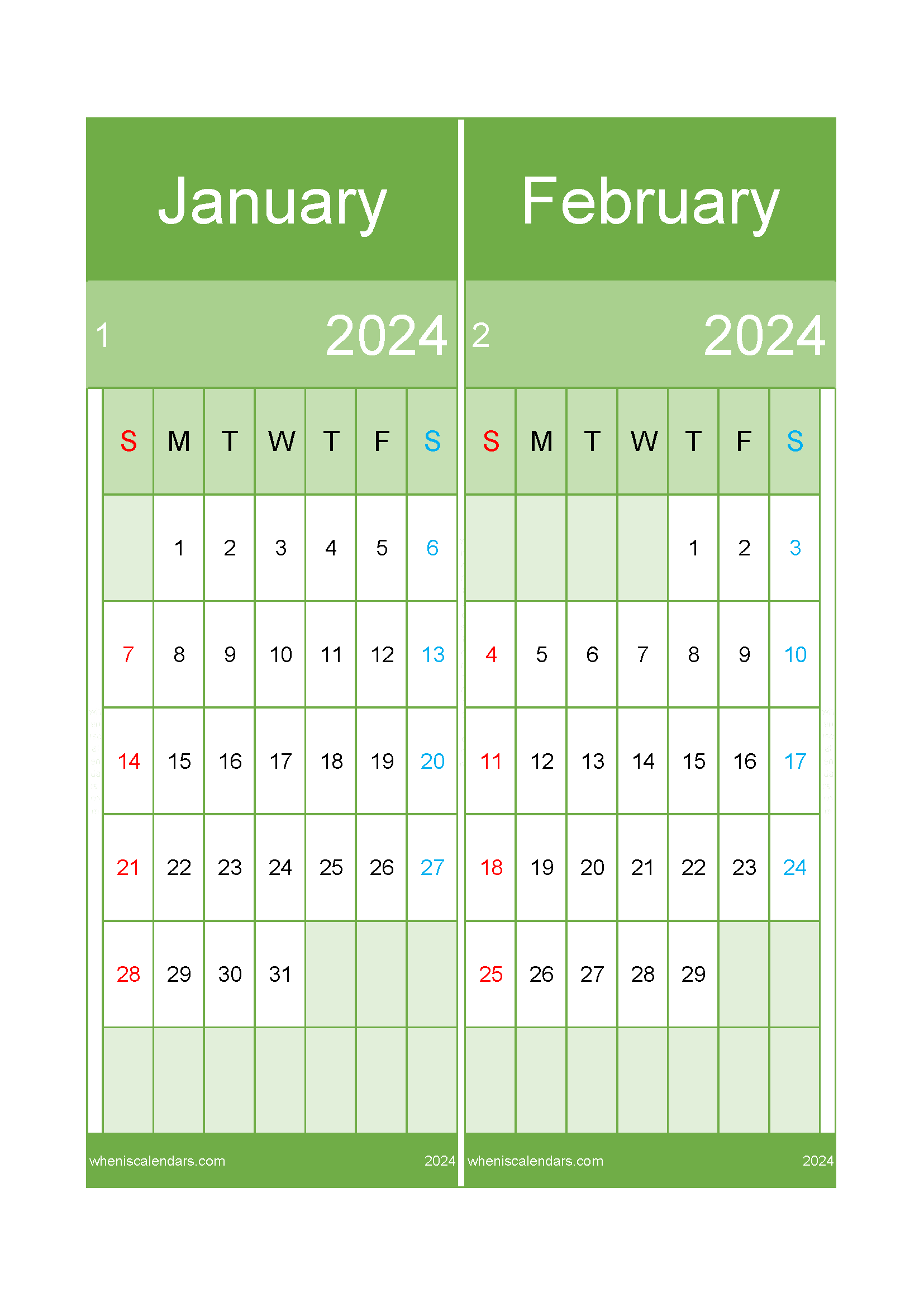 February And January Calendar 2024 TwoMonth