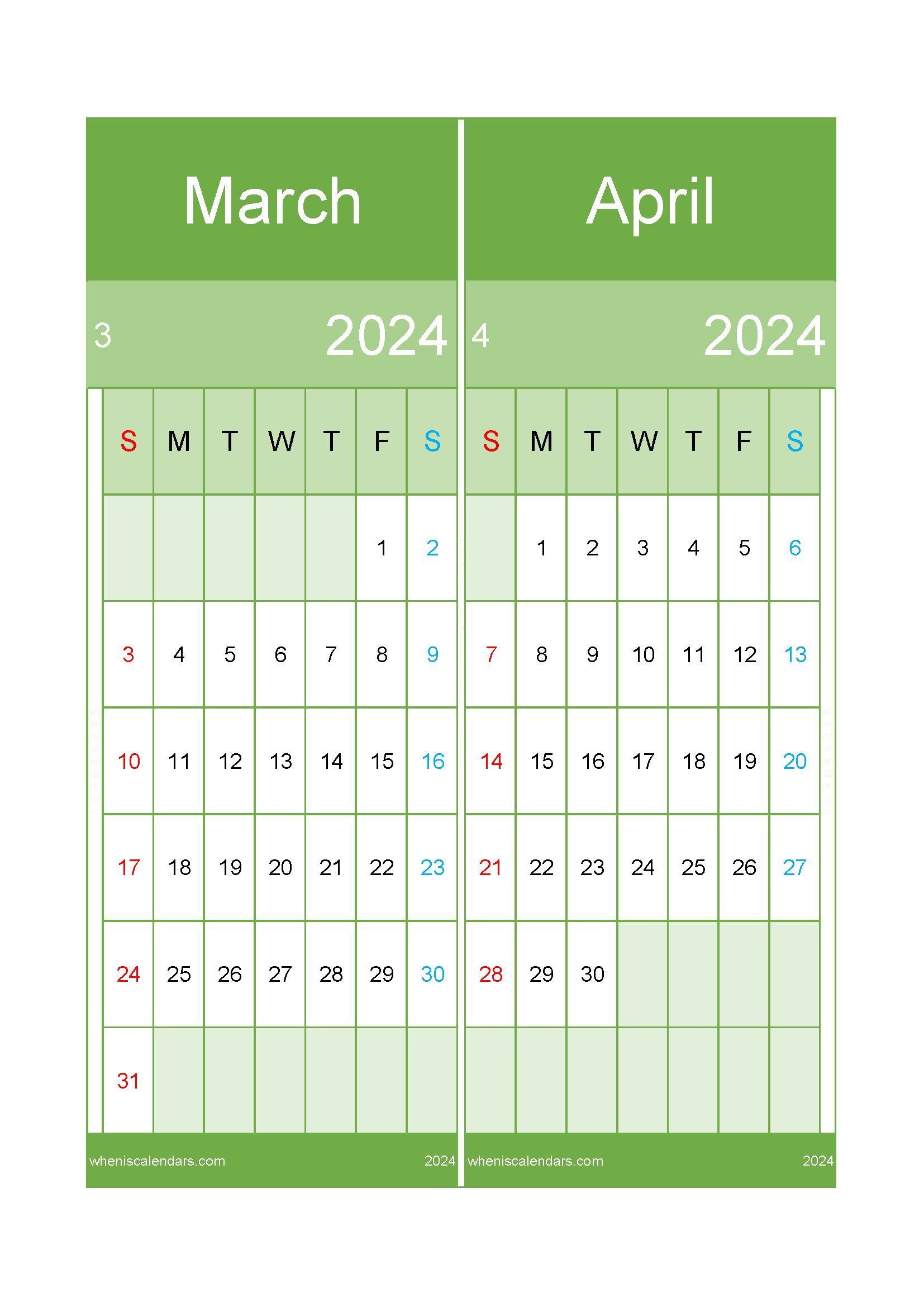 Mar And April Calendar 2024 TwoMonth