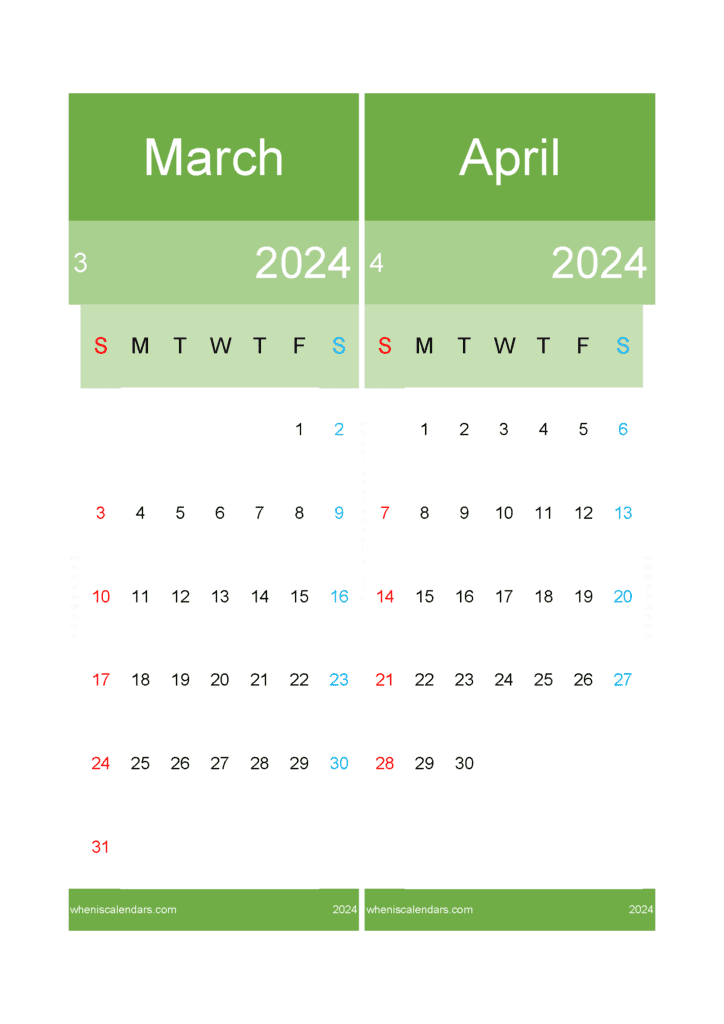 Download Calendar For Mar And April 2024 A4 MA24030