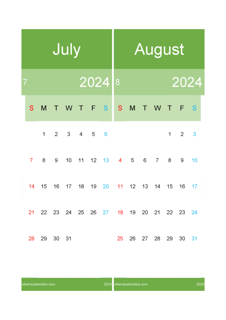 Download Calendar For Jul And August 2024 A4 Ja24030