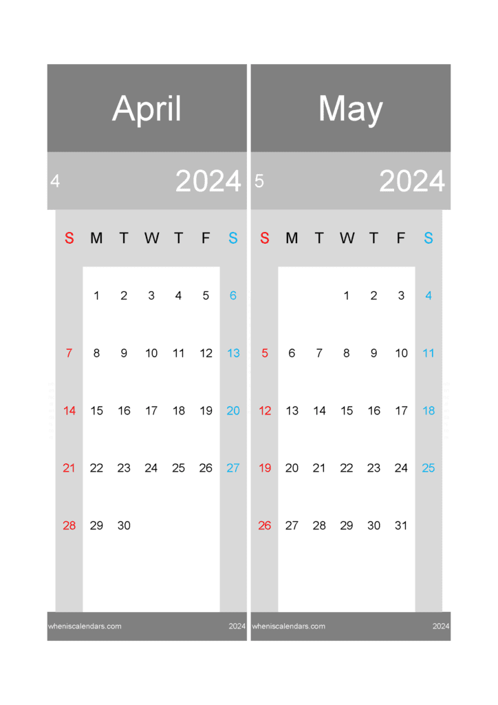 Download Printable Calendar April And May 2024 A4 AM242018