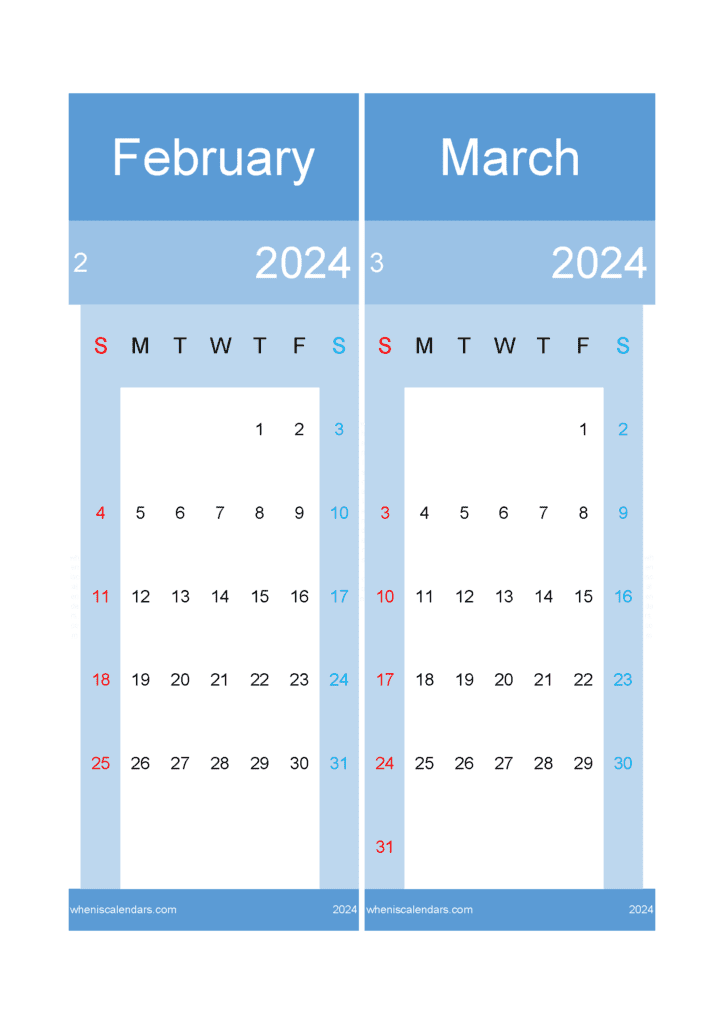 Download 2024 Calendar February March A4 FM24023