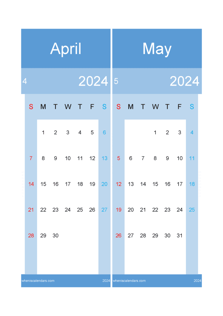 Download 2024 April May Calendar A4 AM24022