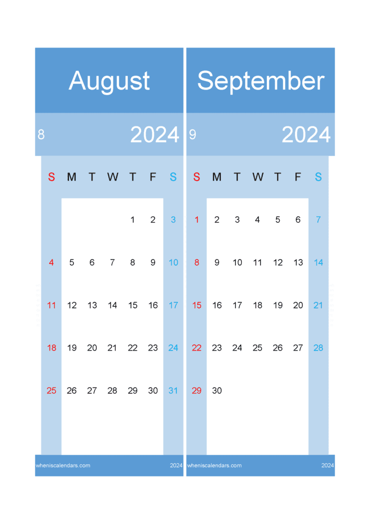 Download 2024 calendar August September A4 AS242023