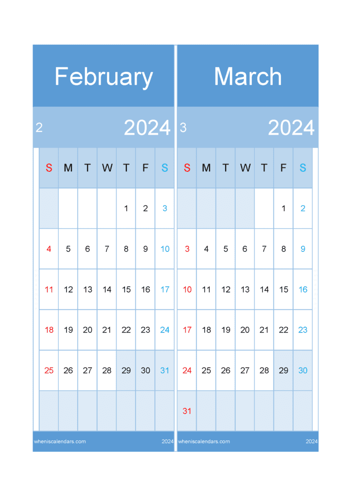 Download 2024 Calendar February March A4 FM24023