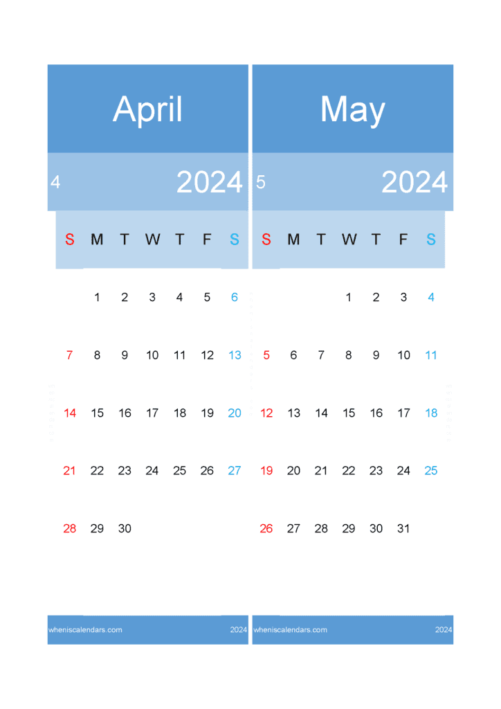 Download 2024 April May Calendar A4 AM24022
