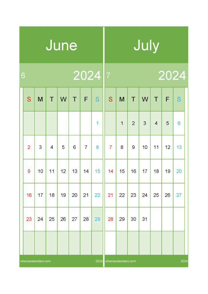 Download Calendar 2024 Jun July A4 JJ24028