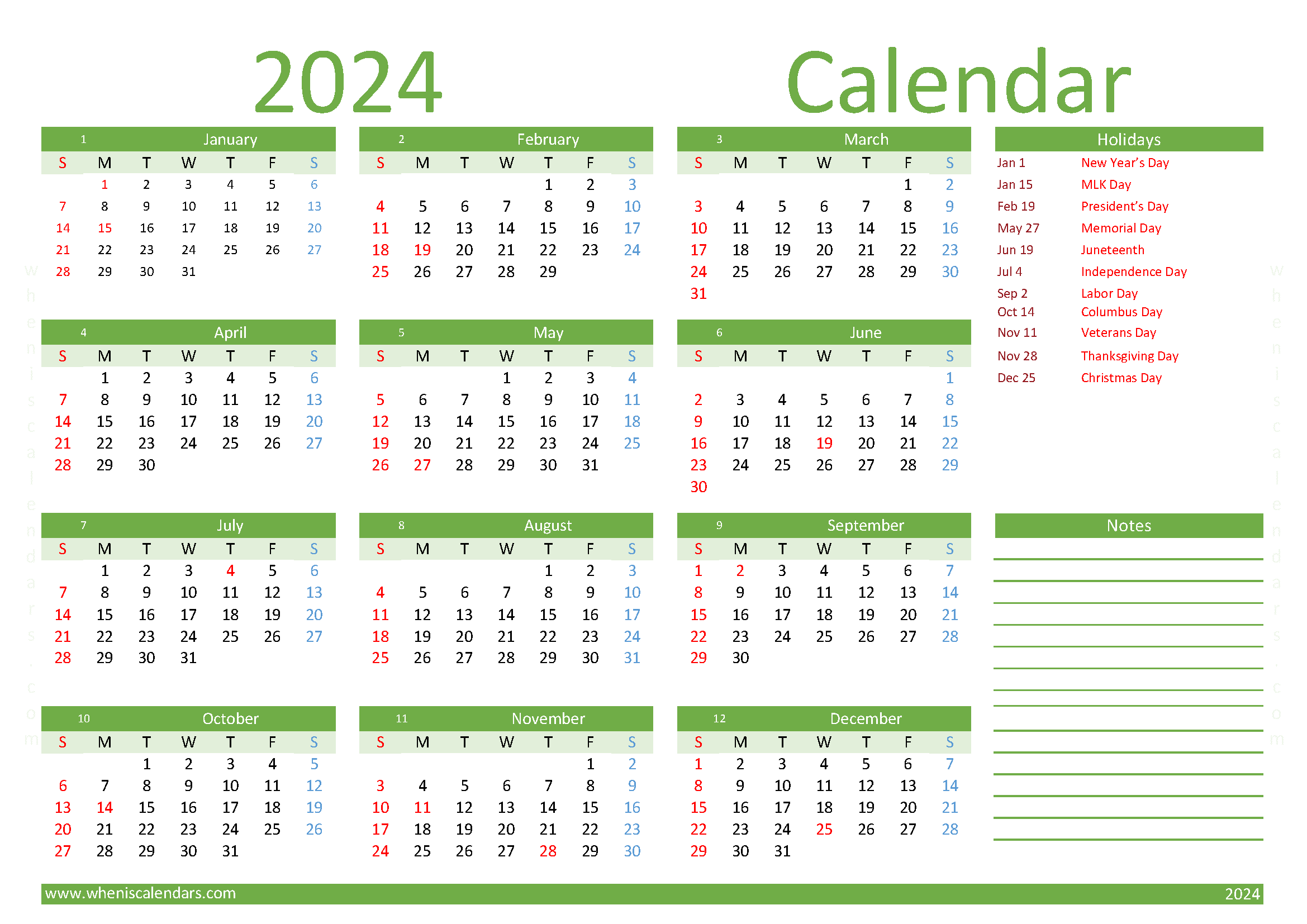 Download Free Printable Calendar 2024 A4 O24Y011