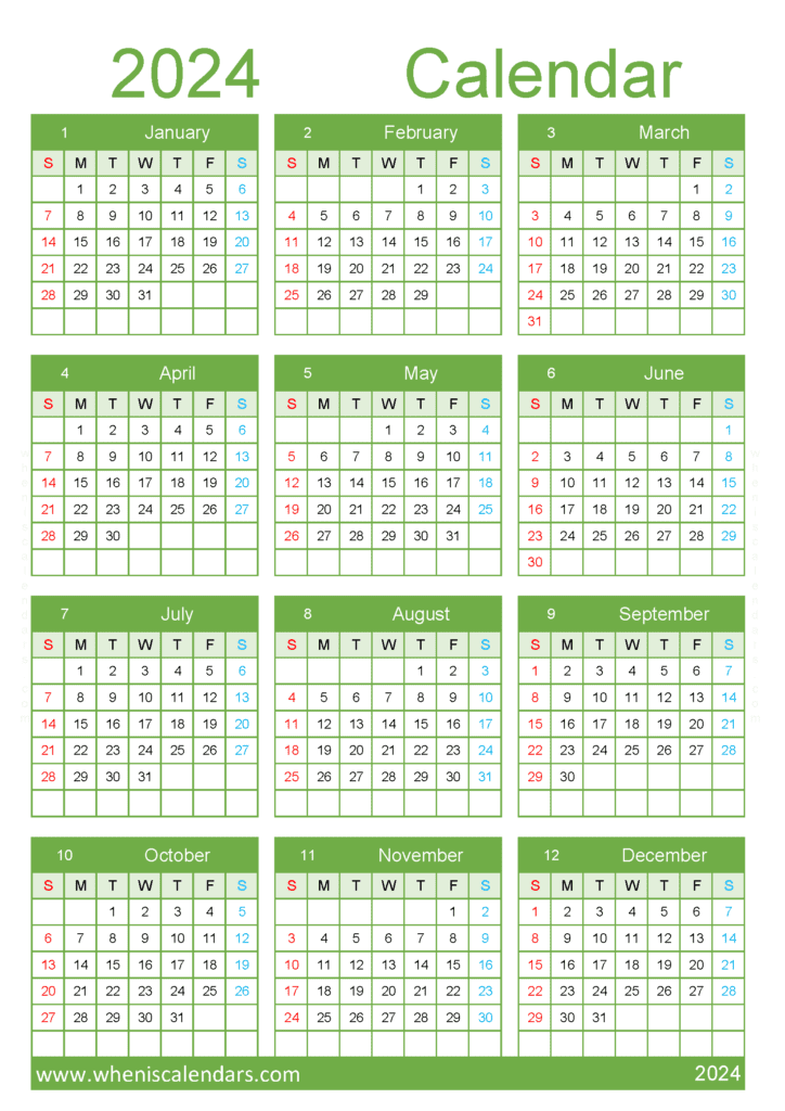Download Blank 2024 Calendar Template A4 O24Y121