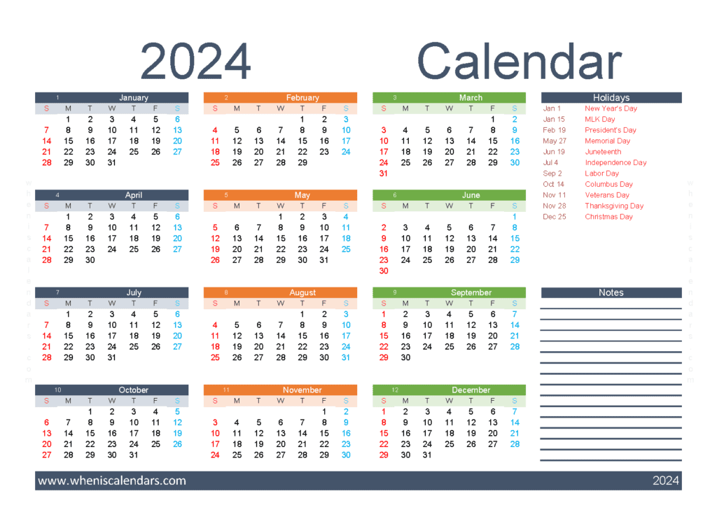 Download Free Printable 2024 Calendar Printable A5 Horizontal (O4Y062)