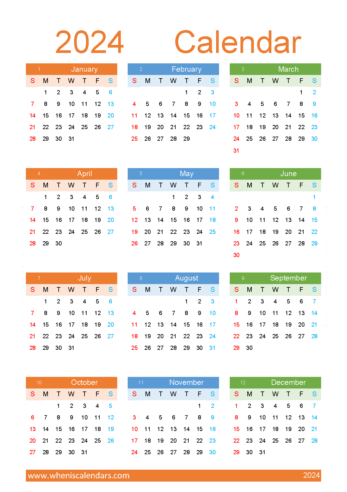 Download 2024 Mini Calendar Printable A5 Vertical (O4Y164)