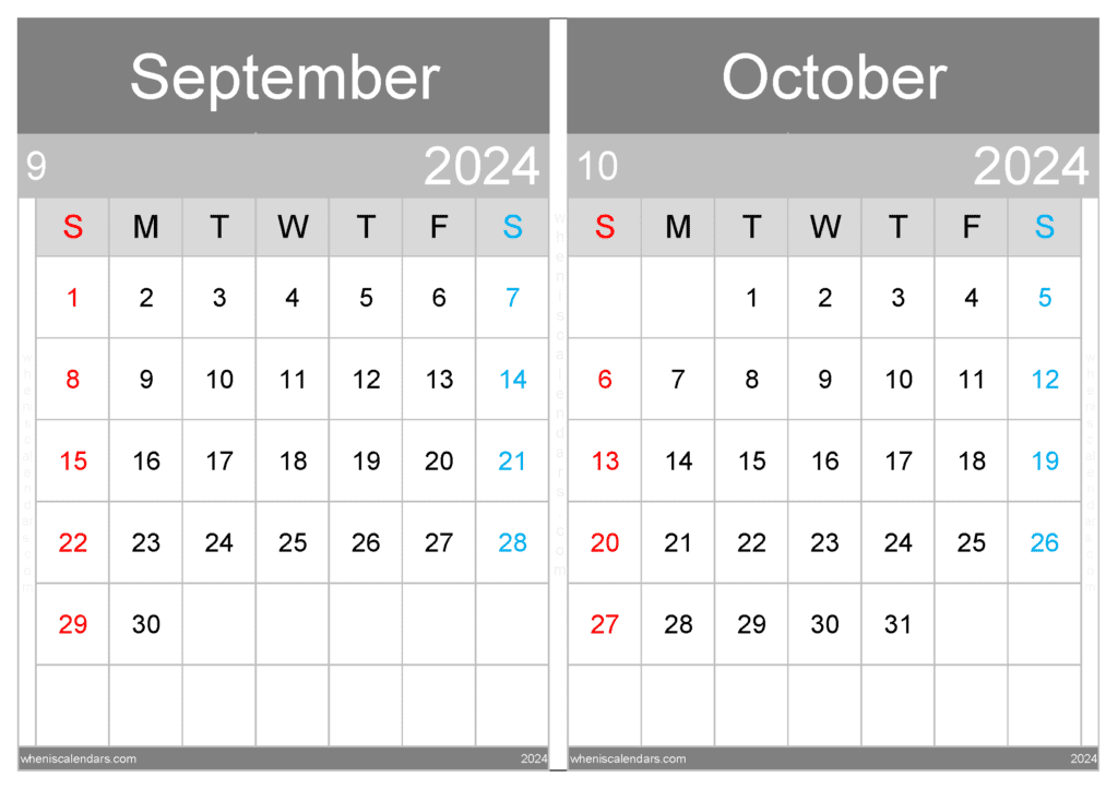 Download Printable Calendar September October 2024 A4 SO431