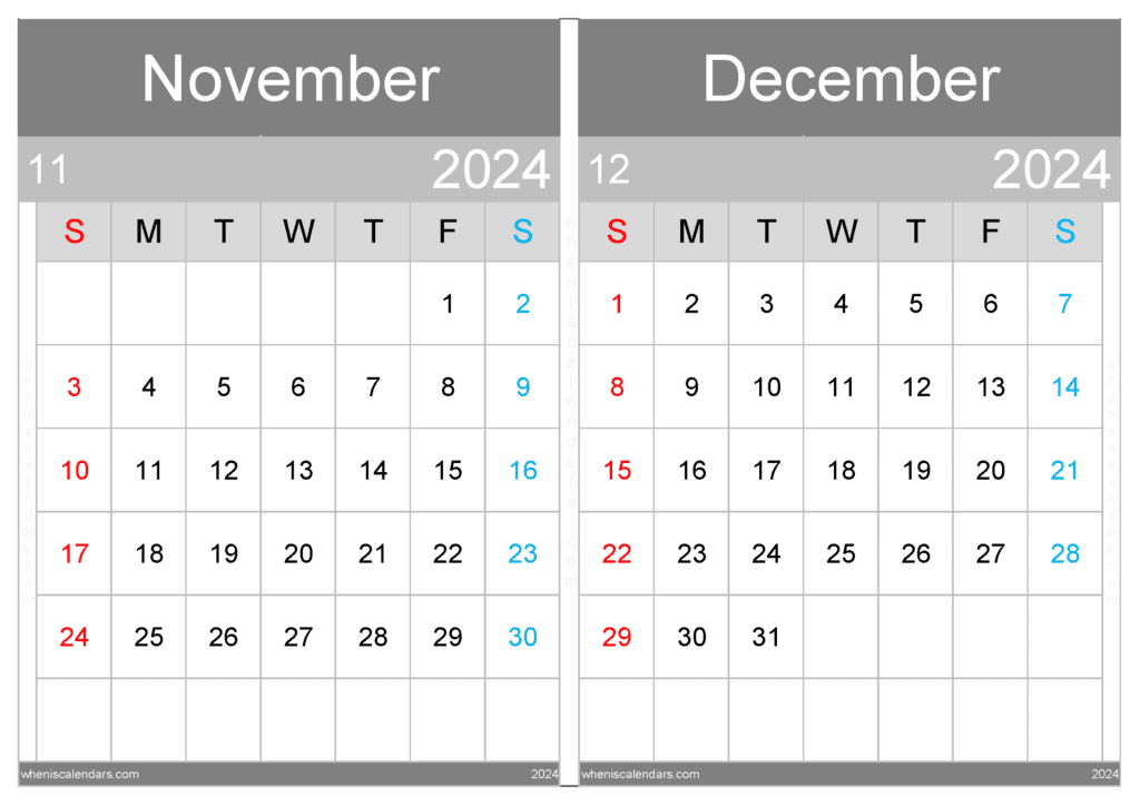 Download Nov Dec 2024 Calendar A4 ND429