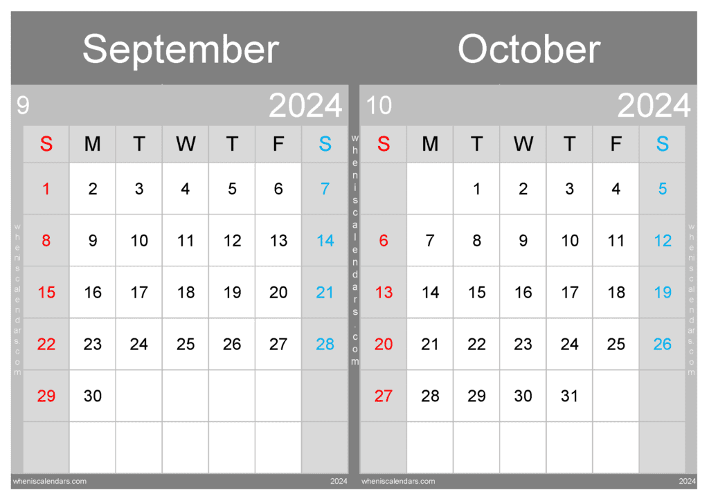 Download Printable Calendar September October 2024 A4 SO431