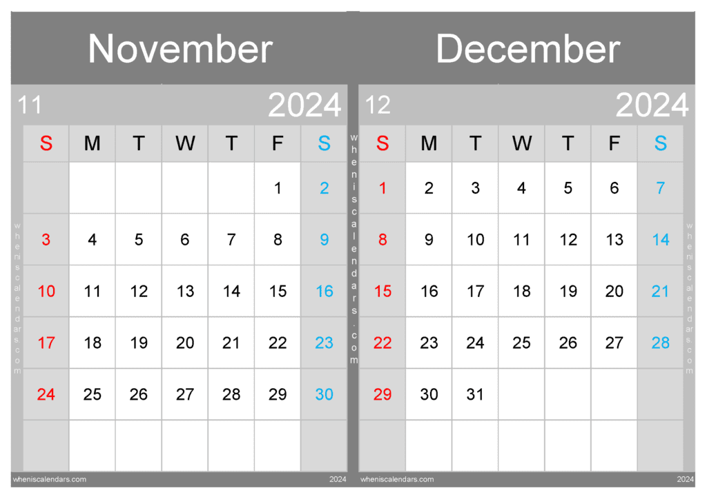 Download 2024 Calendar November And December A4 ND432