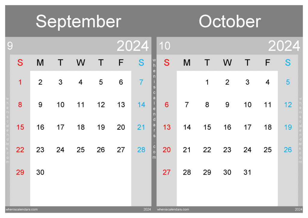 Download Printable Calendar September October 2024 A4 SO431