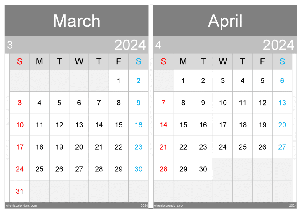 Download Printable March And April 2024 Calendar A4 MA433