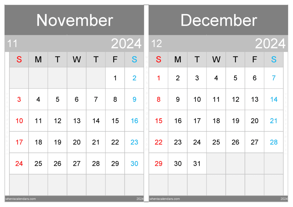 Download November And December 2024 Printable Calendar A4 ND434