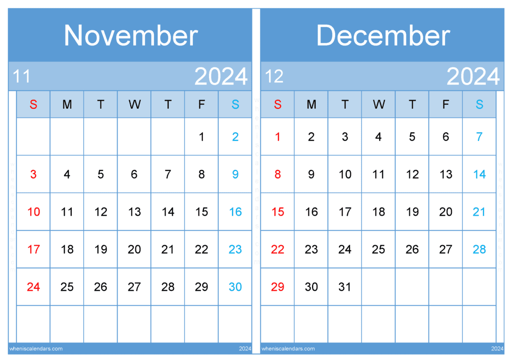 Download Calendar 2024 November And December A4 ND436