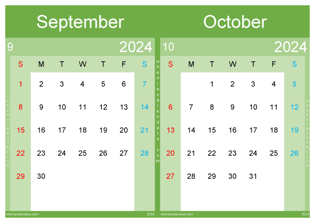 Download 2024 Sept Oct Calendar A4 SO443