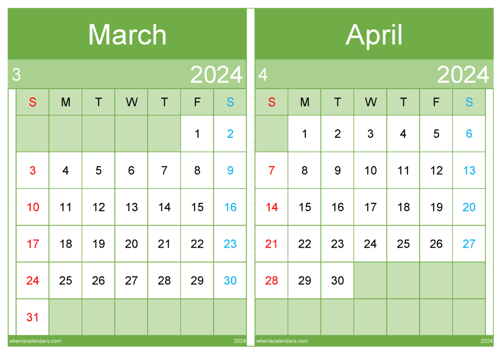 Download March April Ka Calendar 2024 A4 MA442