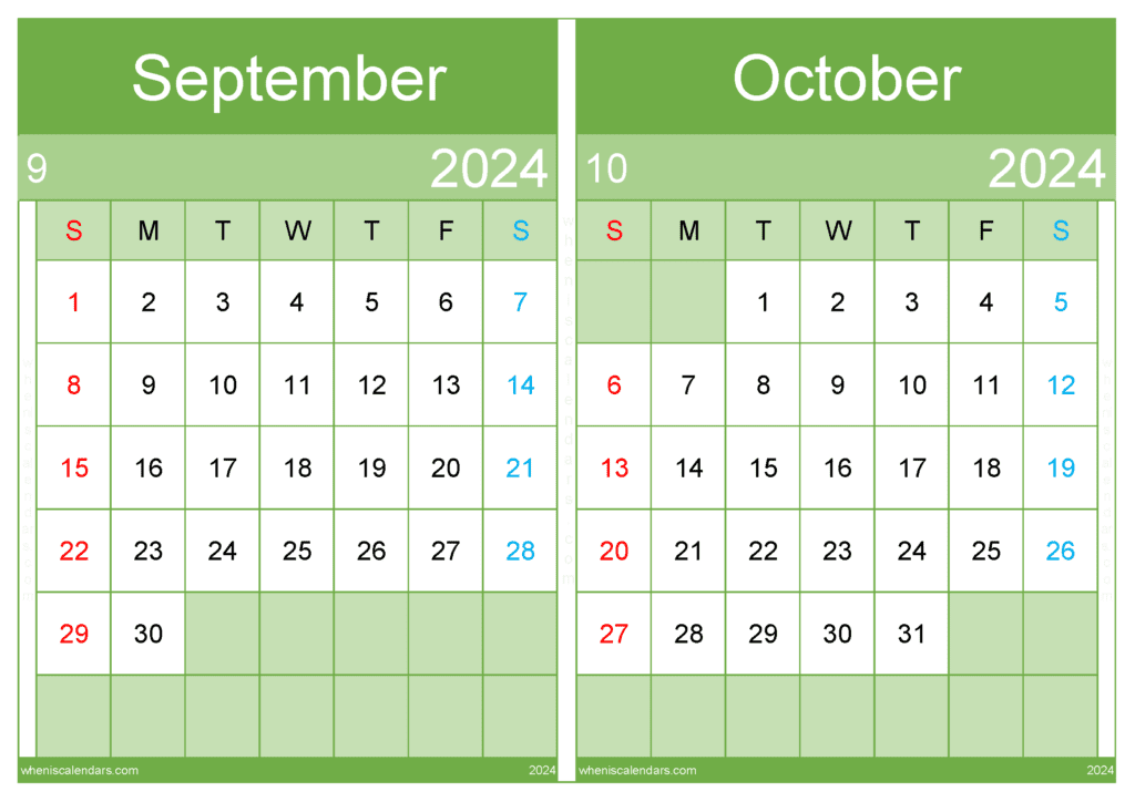 Download 2024 Sept And Oct Calendar A4 SO444