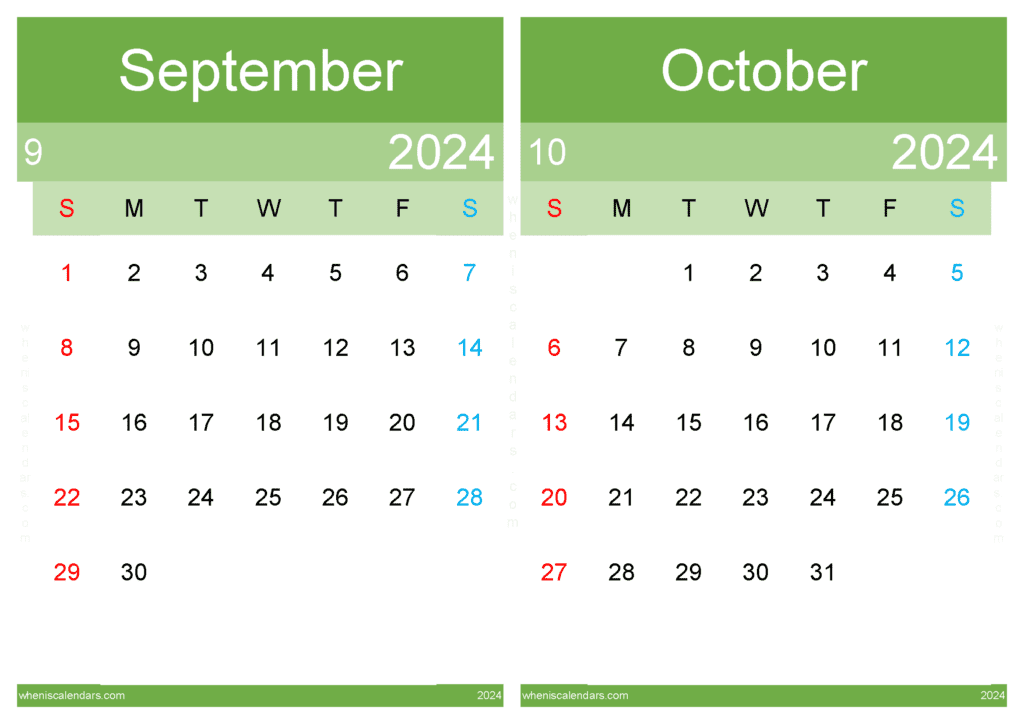 Download 2024 Sept And Oct Calendar A4 SO444